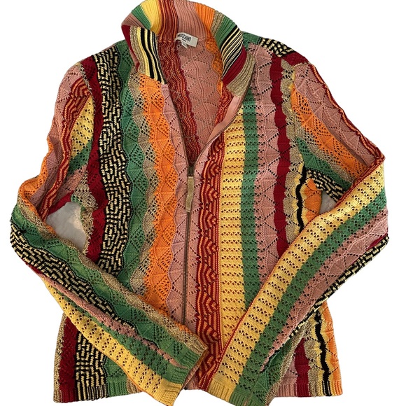 Moschino Sweaters - MOSCHINO VINTAGE STRIPED KNIT CARDIGAN SWEATER VIBRANT RED YELLOW GOLD JACKET IT